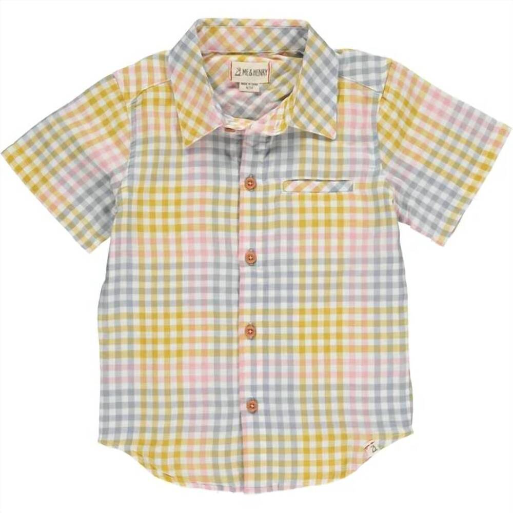 NEW ME & HENRY kids' maui aqua woven shirt in yellow plaid